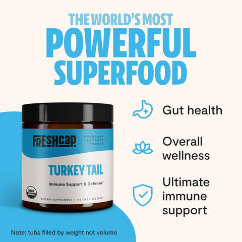 FreshCap Organic Turkey Tail Mushroom Extract Powder - Ayurveda USDA Organic -60 g- Supplement - Immune Protection - Add to Coff