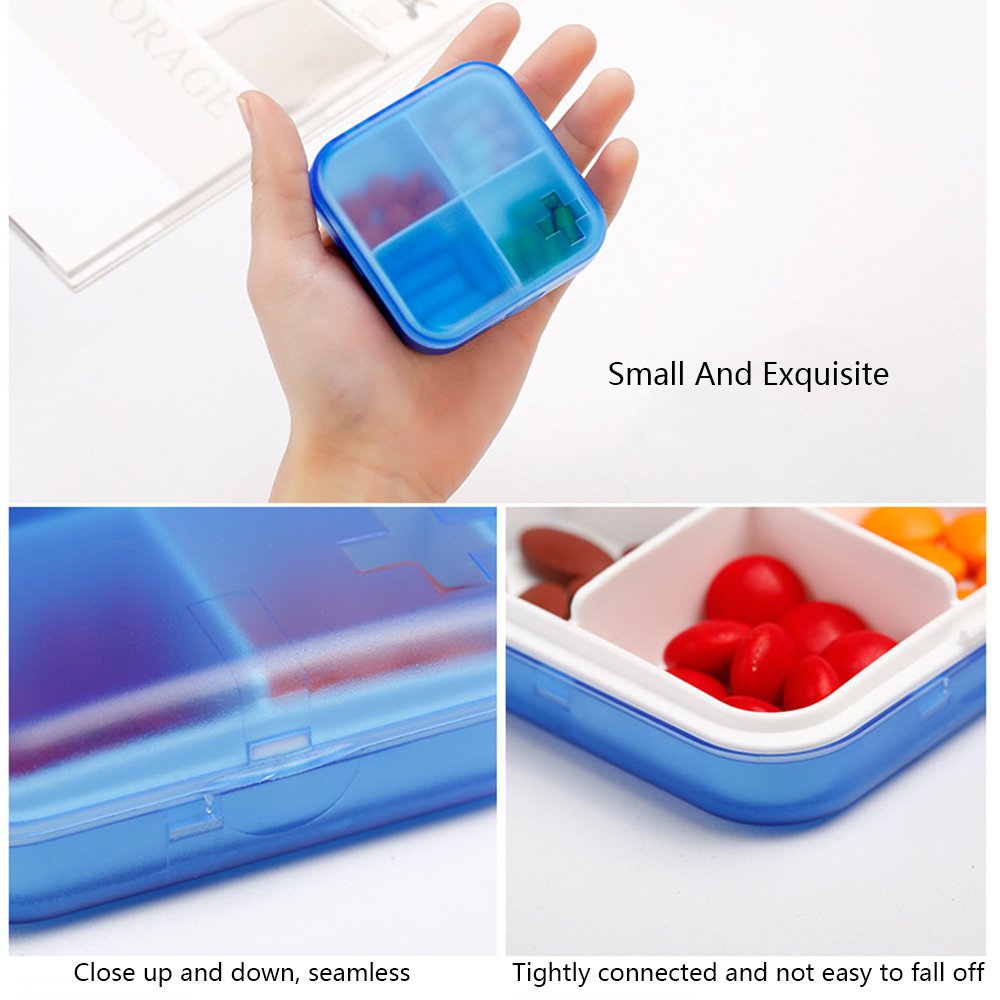 ZDQZC Portable Pill Organizer - Slim Pill Box for Purse or Travel, Compact Pill Case(4 Compartment,Gray)