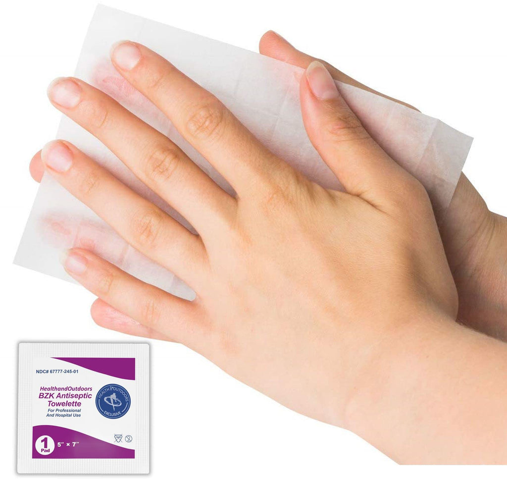 BZK Antiseptic Moist Towelette 5 x 7 Wipe (125 Count) Hand & Body Cleansing Wet Napkins Alcohol-Free Individually Wrapped Towels