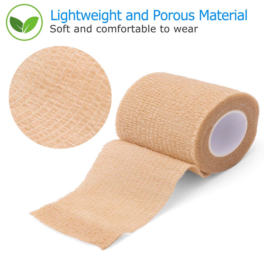 LotFancy Self Adhesive Bandage Wrap, 6 Pack, 3 inch x 5 Yards Non Woven Cohesive Bandage, First Aid Medical Tape for Sports Athl