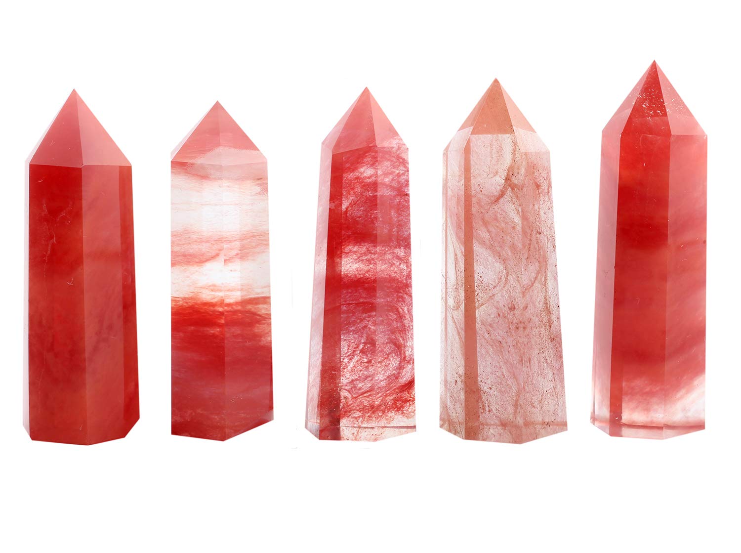 YWG Stone Synthesis Cherry Quartz Crystal Point Scepter Large 3 Inch Wand Carved Healing Reiki 6 Sided Prism Style