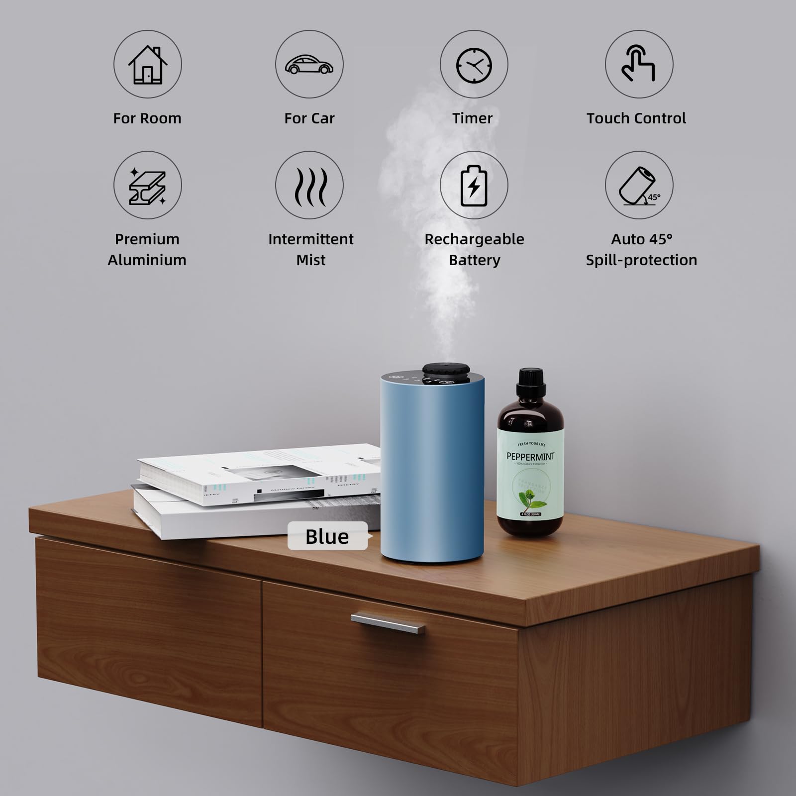 Waterless Essential Oil Diffuser Starter Kit - No Water Needed, Battery Operated Scent Diffuser Included 120ml Essential Oil, Po