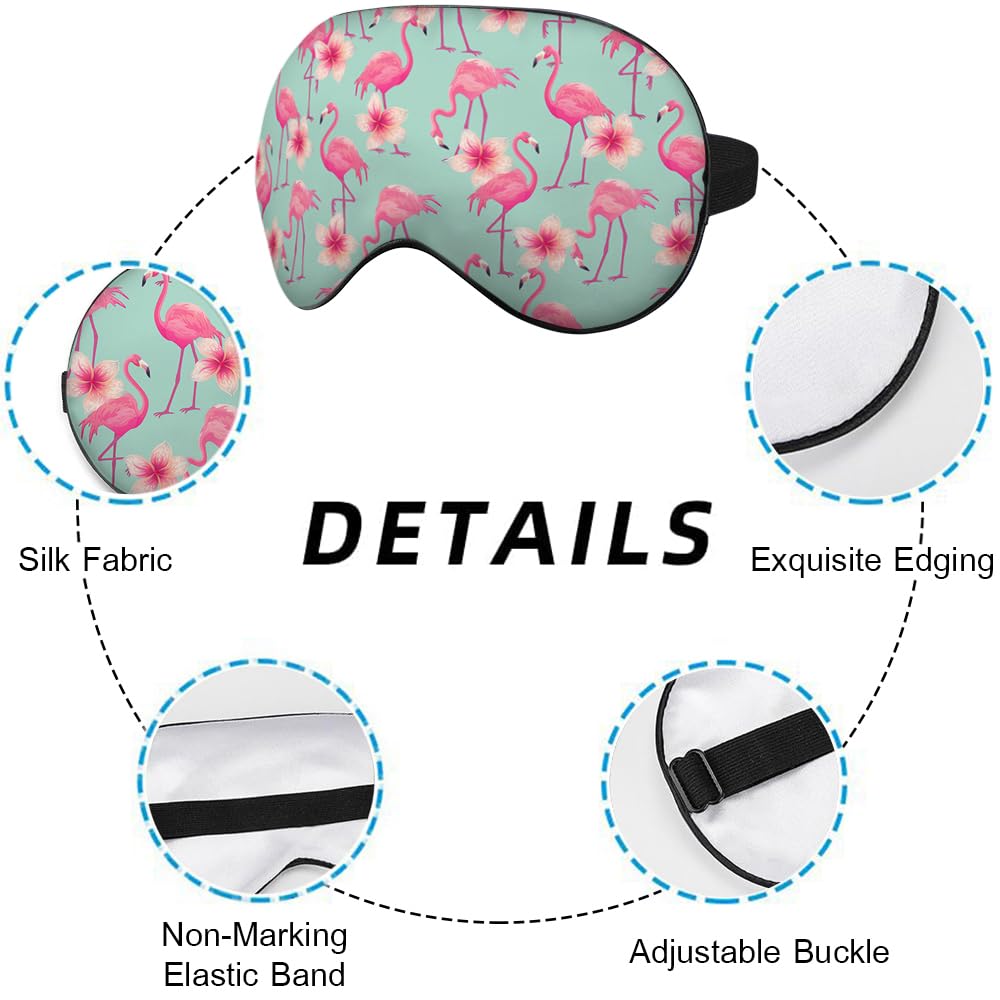 NOHSHE Pink Flamingo Eye Mask Sleeping Mask Tropical Pink Flowers Blue Sleep Masks Silky Soft Eye Cover for Women Men Shading Bl