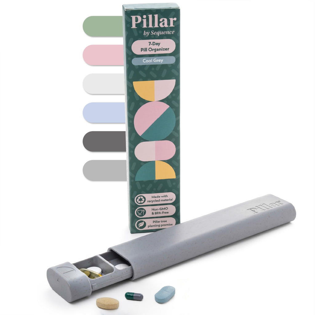 Pillar - 7 Day Pill Box Organizer | BPA-Free Wheat Straw Pill Organizer | Beautiful Tablet Organizer for Travel and Home (Cool G