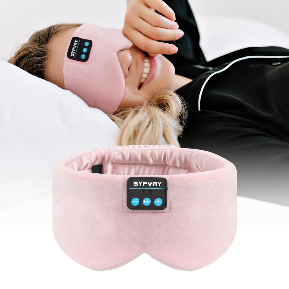 Sleep Mask Bluetooth Headphones Soft Wireless Headband Eye Mask Blackout with Microphone (Pink)