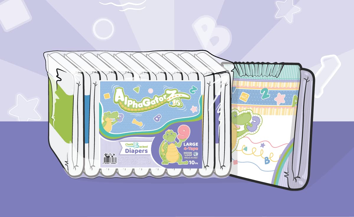 ABUniverse AlphaGatorz Adult Diapers (Pack of 10) (Extra Large)