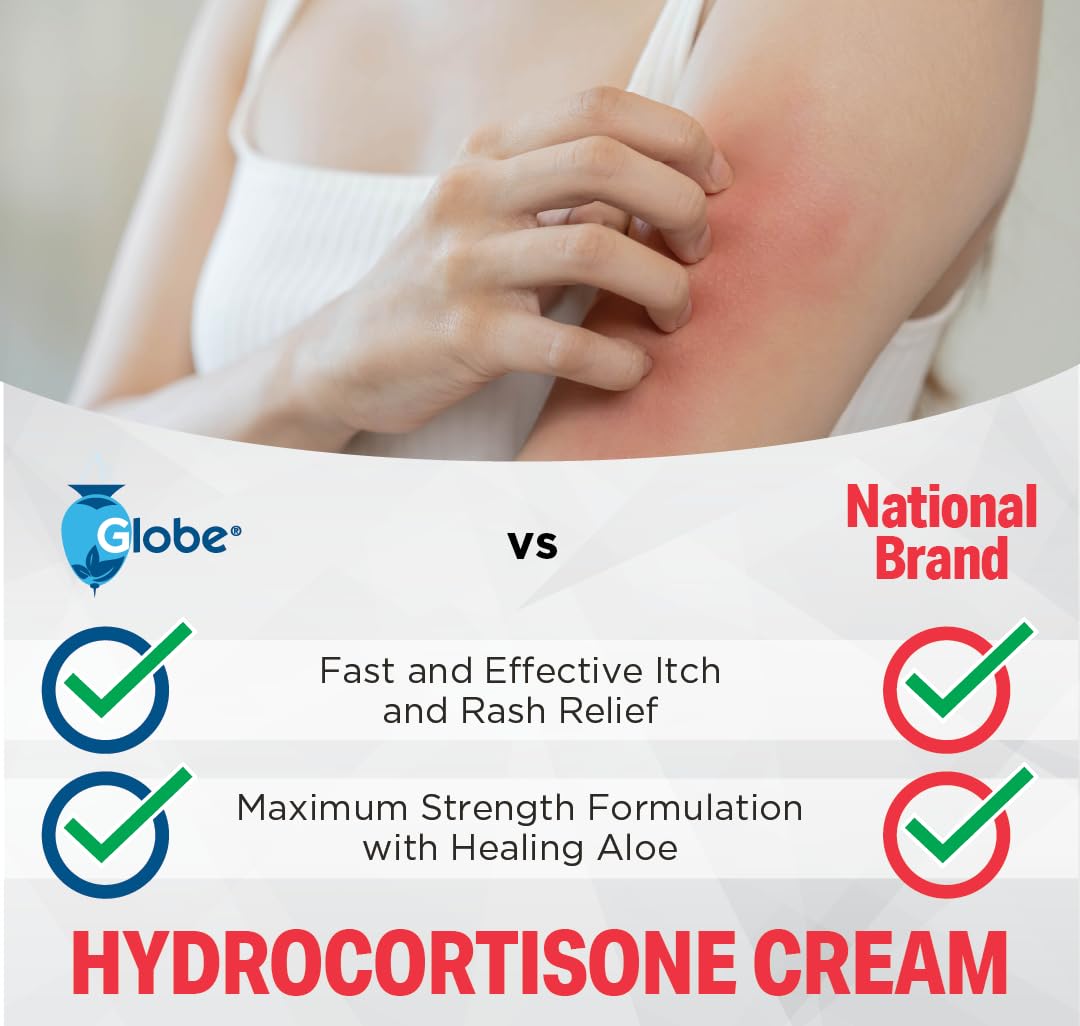 Globe (Box 144 Hydrocortisone 1% Maximum Strength Cream, (0.9g Single Packet) Anti-Itch Cream for Redness, Swelling, Itching, Ra