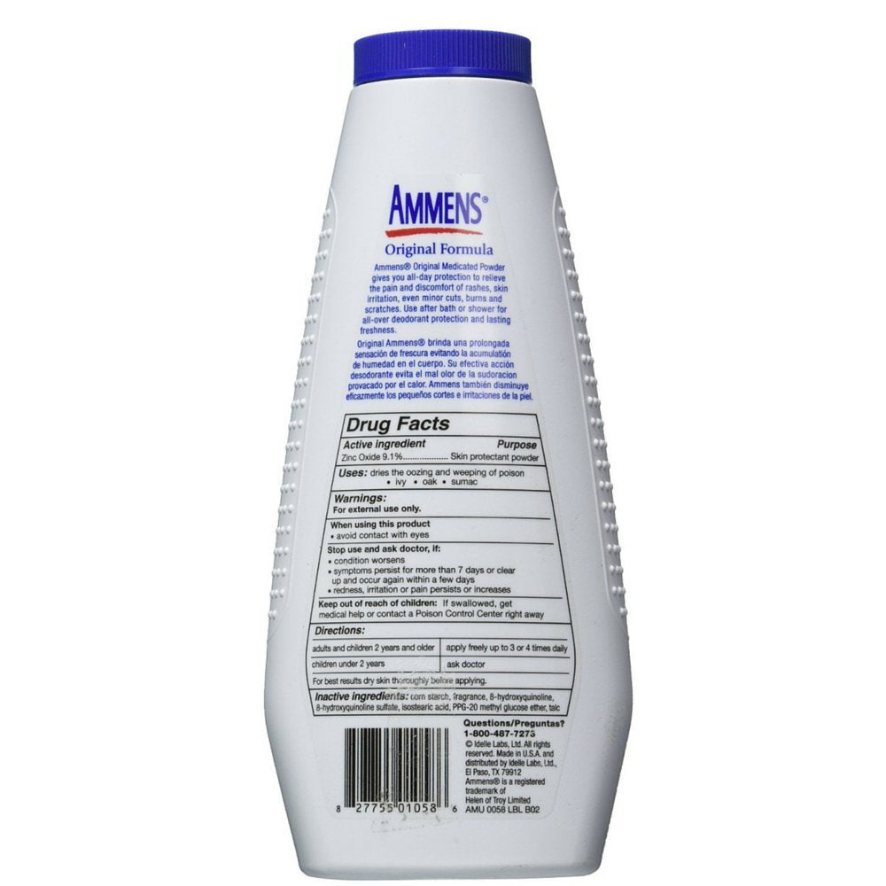 Ammens Body Powder Original - Talc-Free Clean Formula, All-Day 4X Strong Protection, 11 oz (Pack of 6)