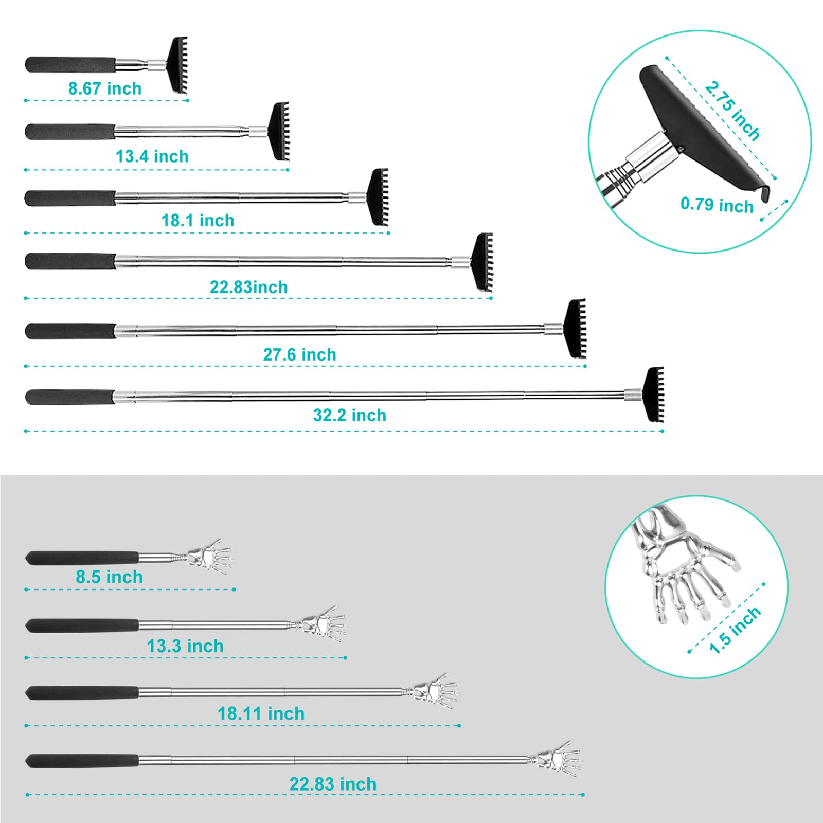 Oversized Back Scratcher Gift Set, 2 Pack, Upgraded Metal Stainless Steel Telescoping Back Scratcher Tool with Canvas Carrying B