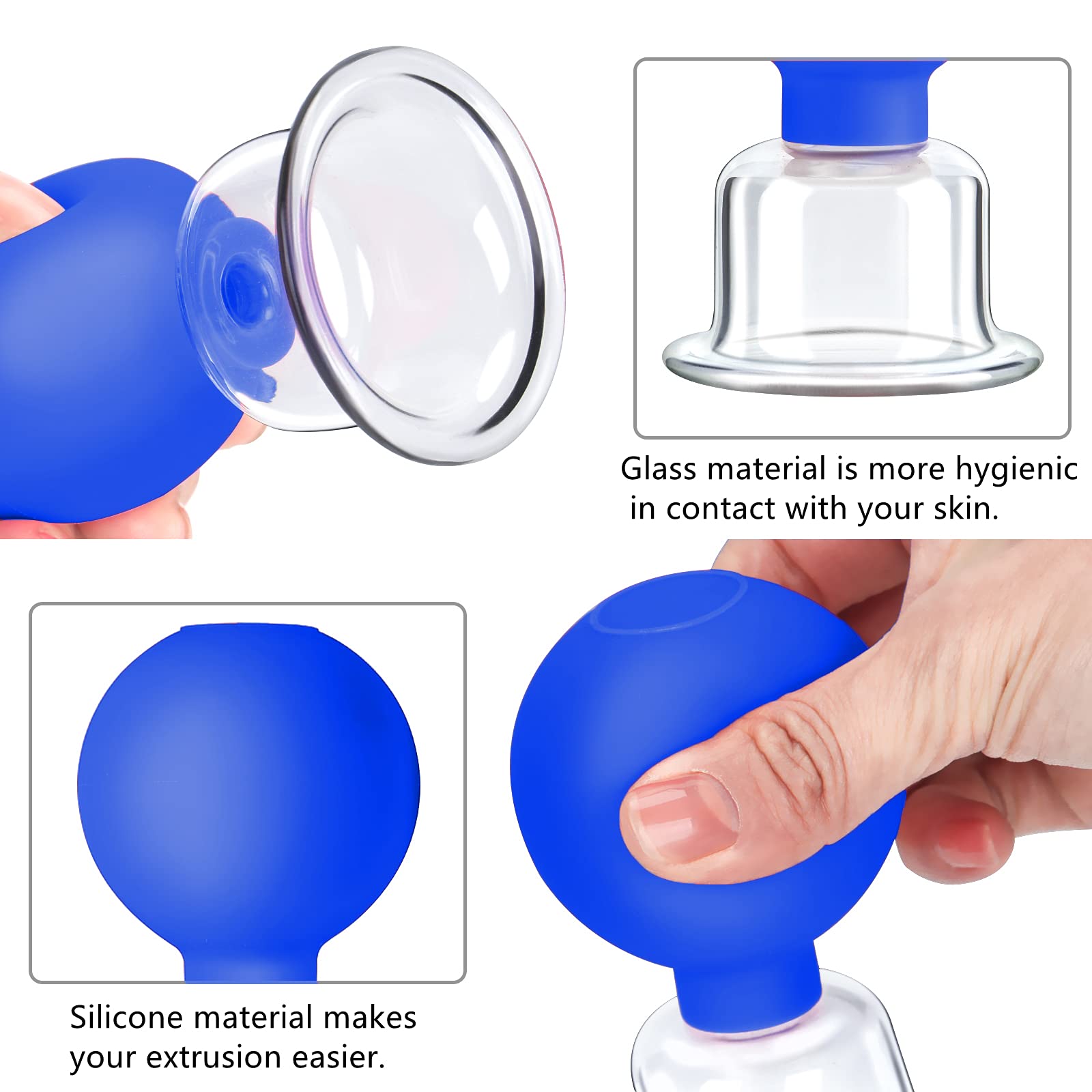 CFHBF 4 Size Facial Cupping Therapy Set Glass, Eye Face Vacuum Massage Anti Cellulite Cup - Silicone Cupping Massage Therapy, fo