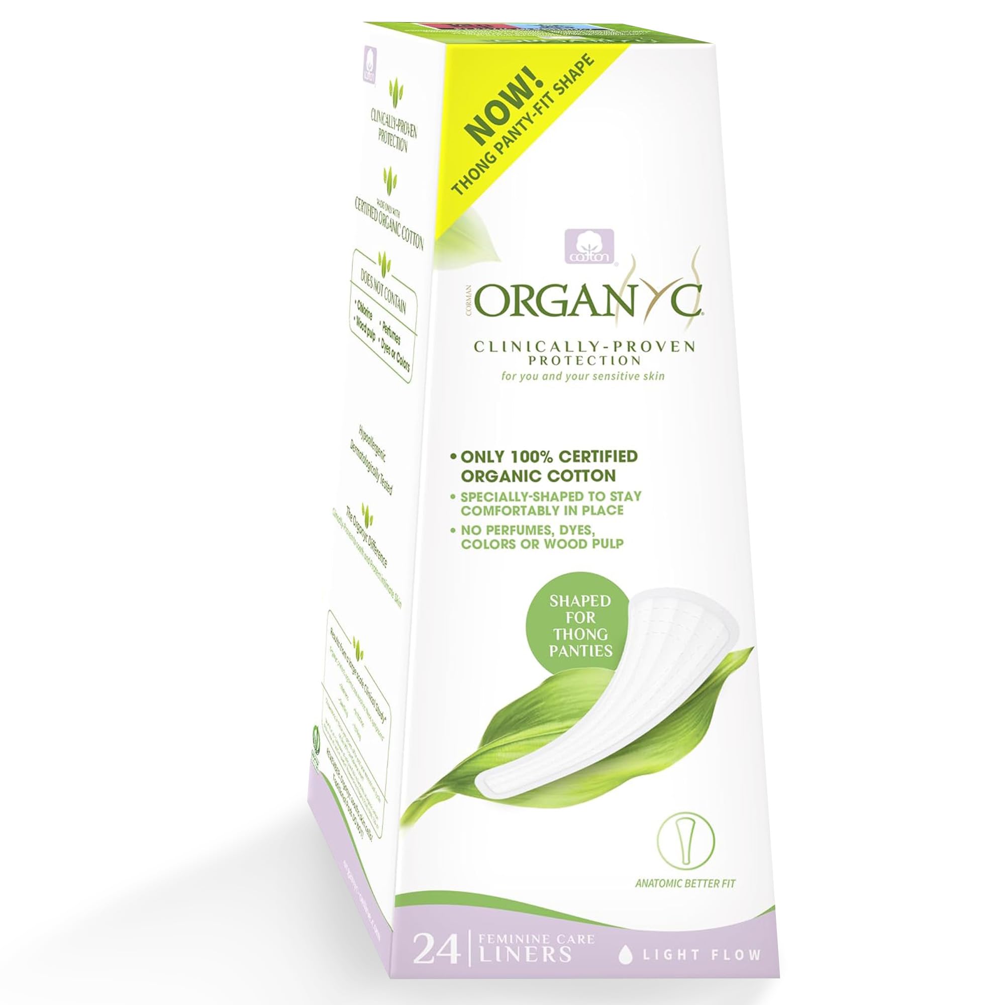 Organyc 100% Certified Organic Cotton Inside and Out Tanga Thong Panty Liners, Ultra Thin Liners for Women, Light Flow, 24 Count
