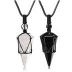 Top Plaza 2pcs Black Obsidian Clear Quartz Healing Crystal Stone Necklace for Women Men 6 Facet Pointed Pendant Necklaces Adjust