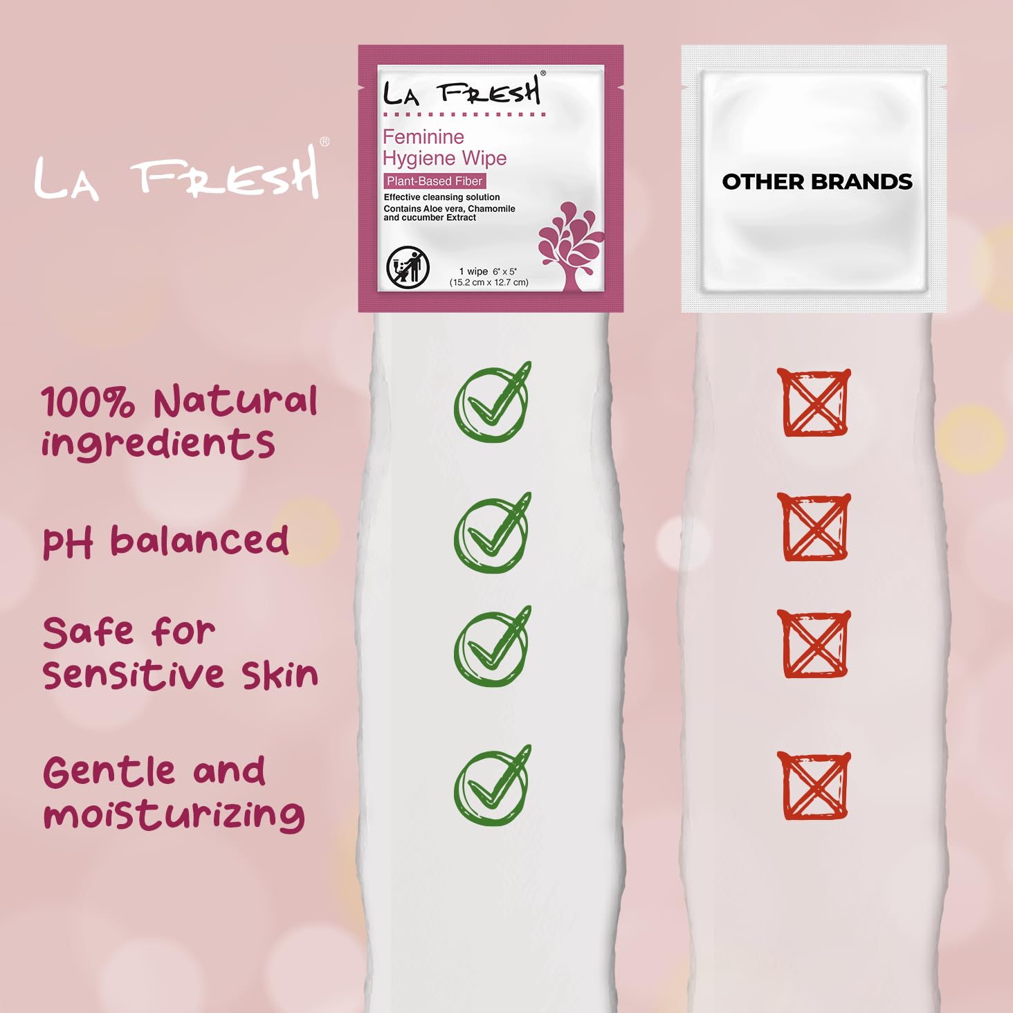 LA Fresh Feminine Wipes with Aloe Vera, Chamomile Extract, Cucumber, and Vitamin E - Pack of 50 ct Wipes for Women