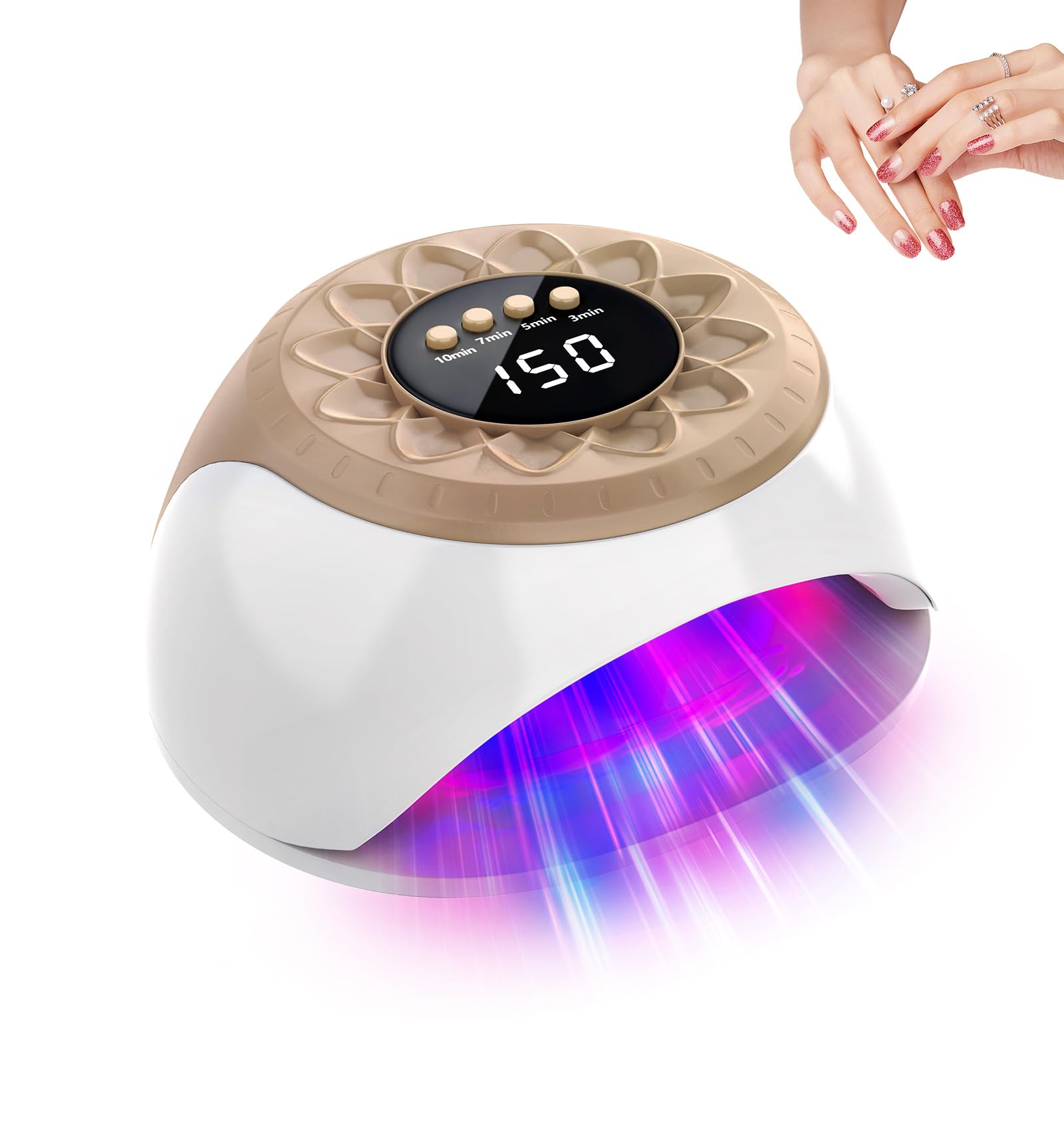 Upgraded Large Nail Lamps, 42pcs*650nm+15pcs*470nm,Intelligent Sensor&Digital Display (Gold)