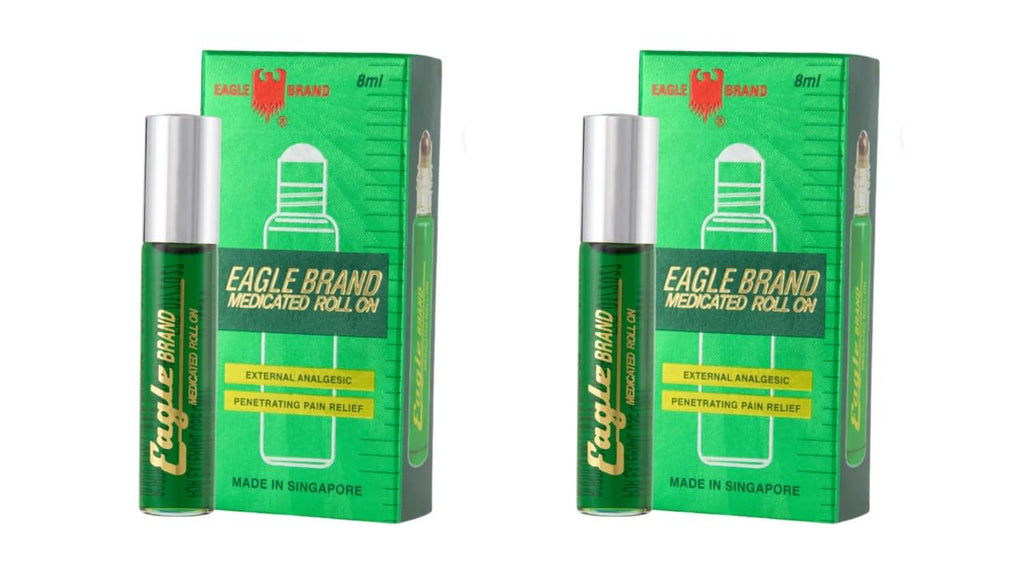 1 Pack - Twin Green Eagle Roll On Essential Medicated Oil - Hai Chai Dau LAN Con O Xanh - 8mL per Bottle x 2 Bottles per Order -