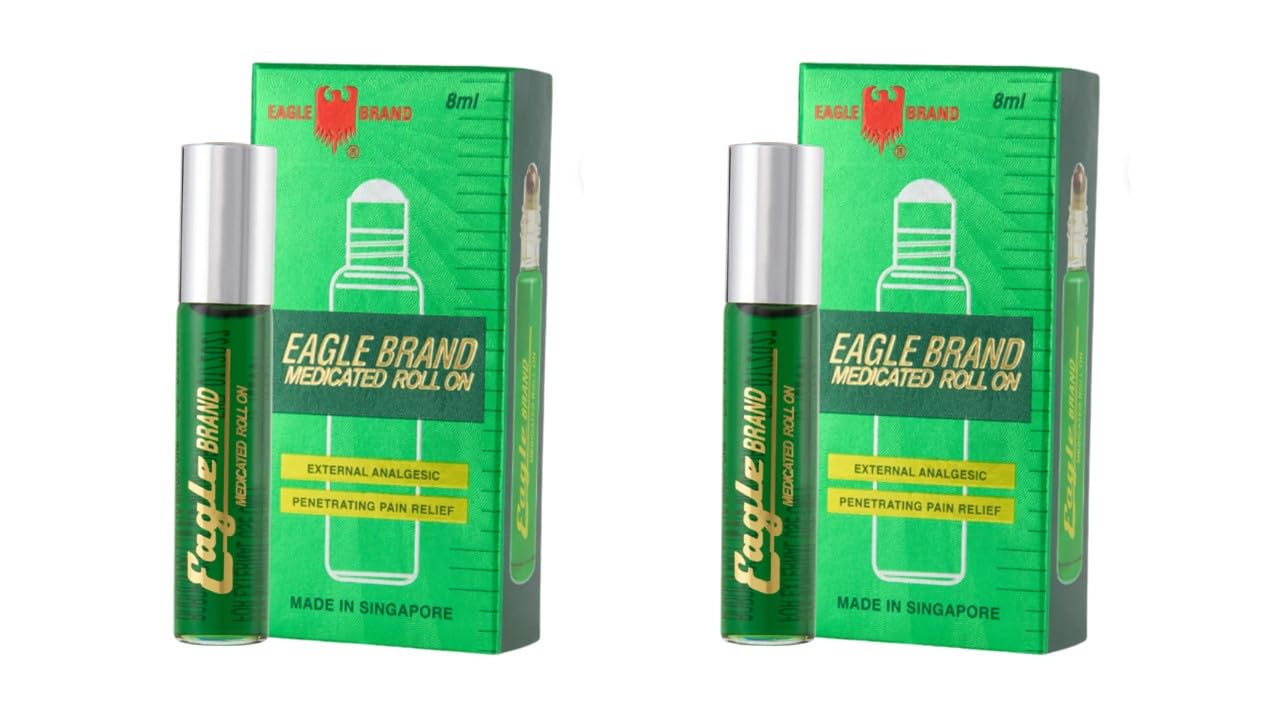 1 Pack - Twin Green Eagle Roll On Essential Medicated Oil - Hai Chai Dau LAN Con O Xanh - 8mL per Bottle x 2 Bottles per Order -