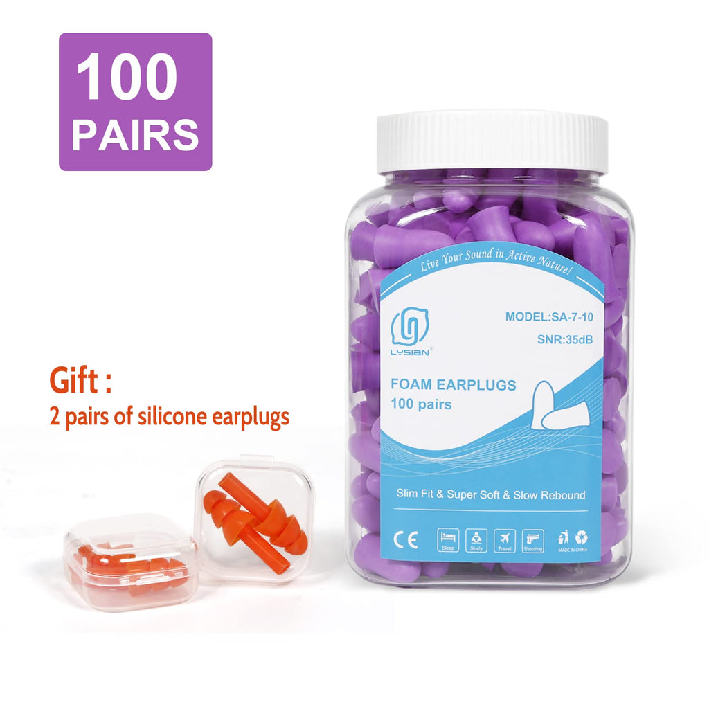 LYSIAN Slim Size Foam Ear Plugs for Small Ear Canals Women, Kids, 100 Pairs, 35dB SNR Noise Canceling Earplugs for Sleeping, Wor