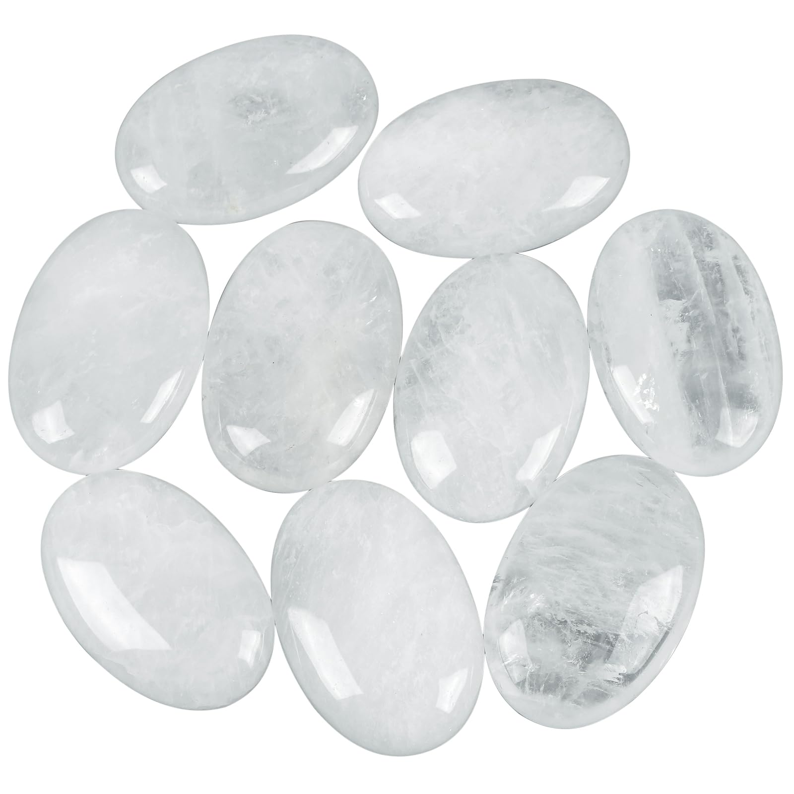 Loveliome Natural Rock Quartz Oval Polished Worry Stones, Healing Crystal Indoor Fountain Stones Massage Energy Anxiety Relief I