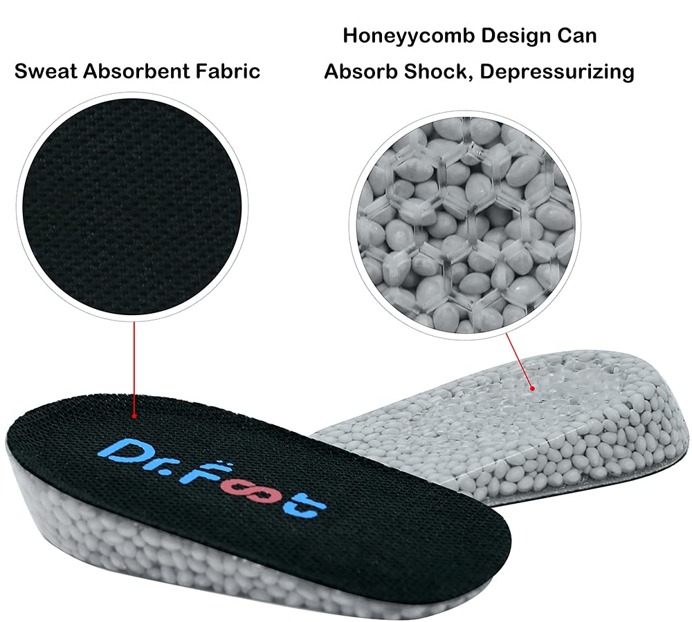 Dr. Foots Height Increase Insoles, Heel Cushion Inserts, Heel Lift Inserts for Leg Length Discrepancies (1.4 Height, Black)