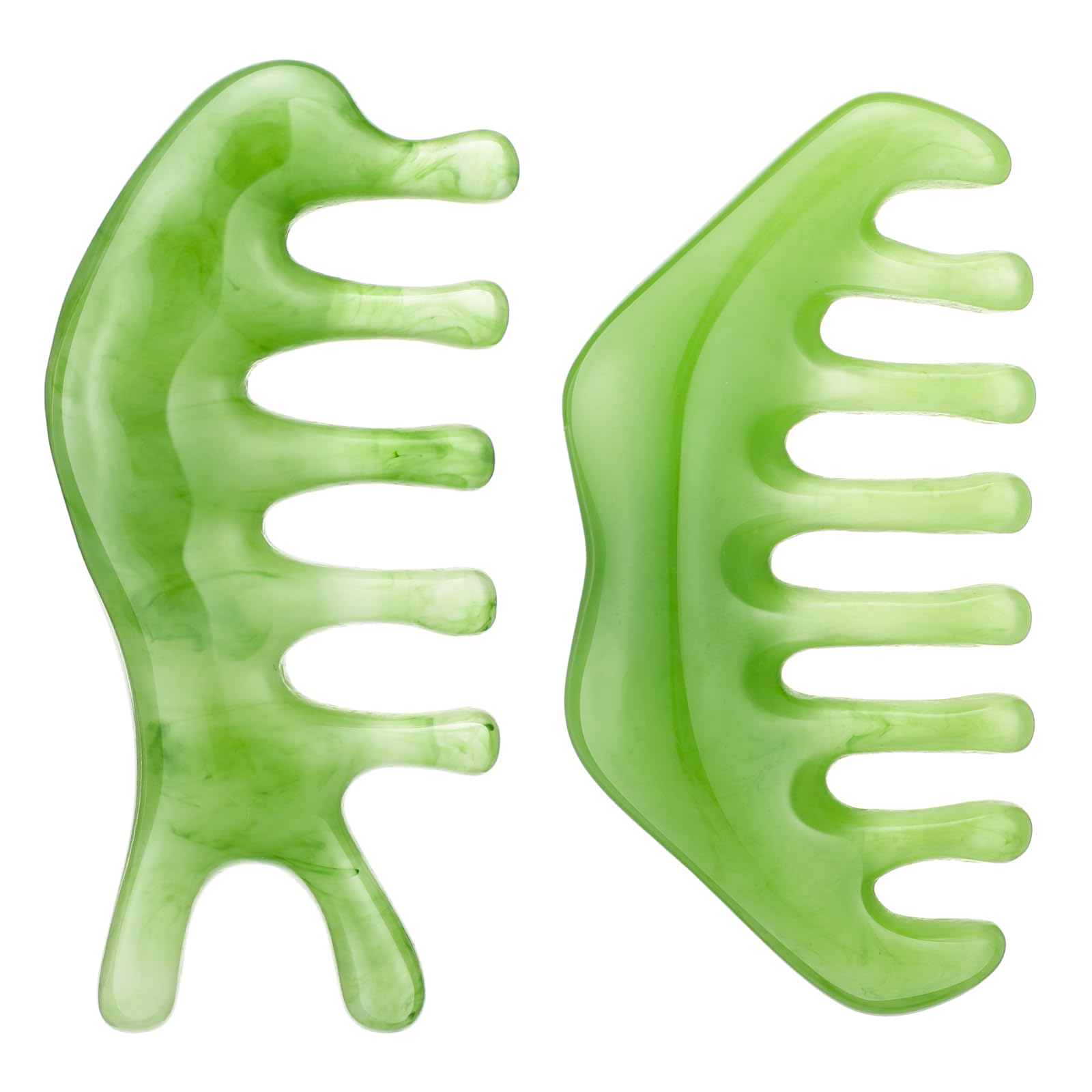 Geiserailie 2 Pieces Jade Combs Massage Stone Hair Gua Sha Scraping Scalp Comb Facial Massage Tool Multifunctional Handheld Head