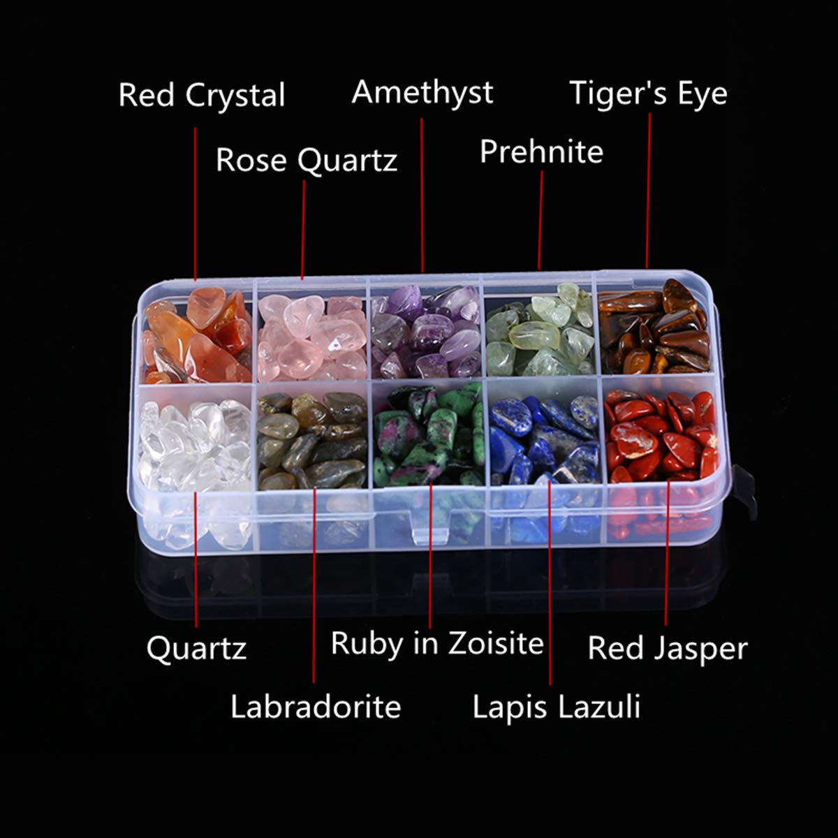 YRDGRG Crystal Quartz,10-Stone Mix:Red Crystal,Rose Quartz,Amethyst,Prehnite,Tiger's Eye, Quartz,Labradorite,Ruby in Zoisite,Lap