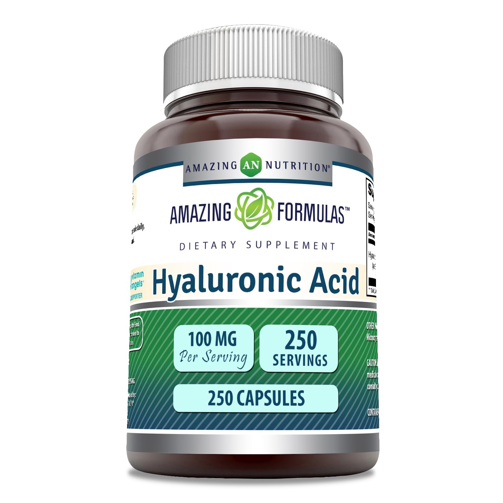 Amazing Formulas Hyaluronic Acid 100mg 250 Capsules Supplement | Non GMO | Gluten Free | Made in USA