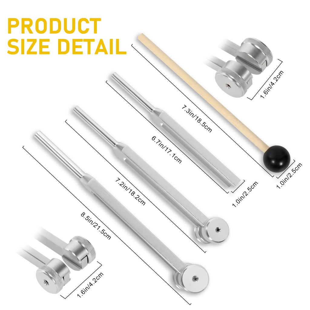 Tuning Forks for Healing Set (128Hz, 256Hz, 512Hz), Tuning Fork with Reflex Hammer for Healing/Frequency Instrument/Sound Therap