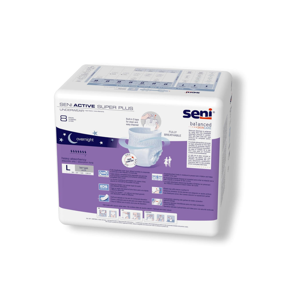 Seni Active Super Plus Disposable Underwear Pull On with Tear Away Seams Large, S-LA08-AP1, Heavy, 8 Ct