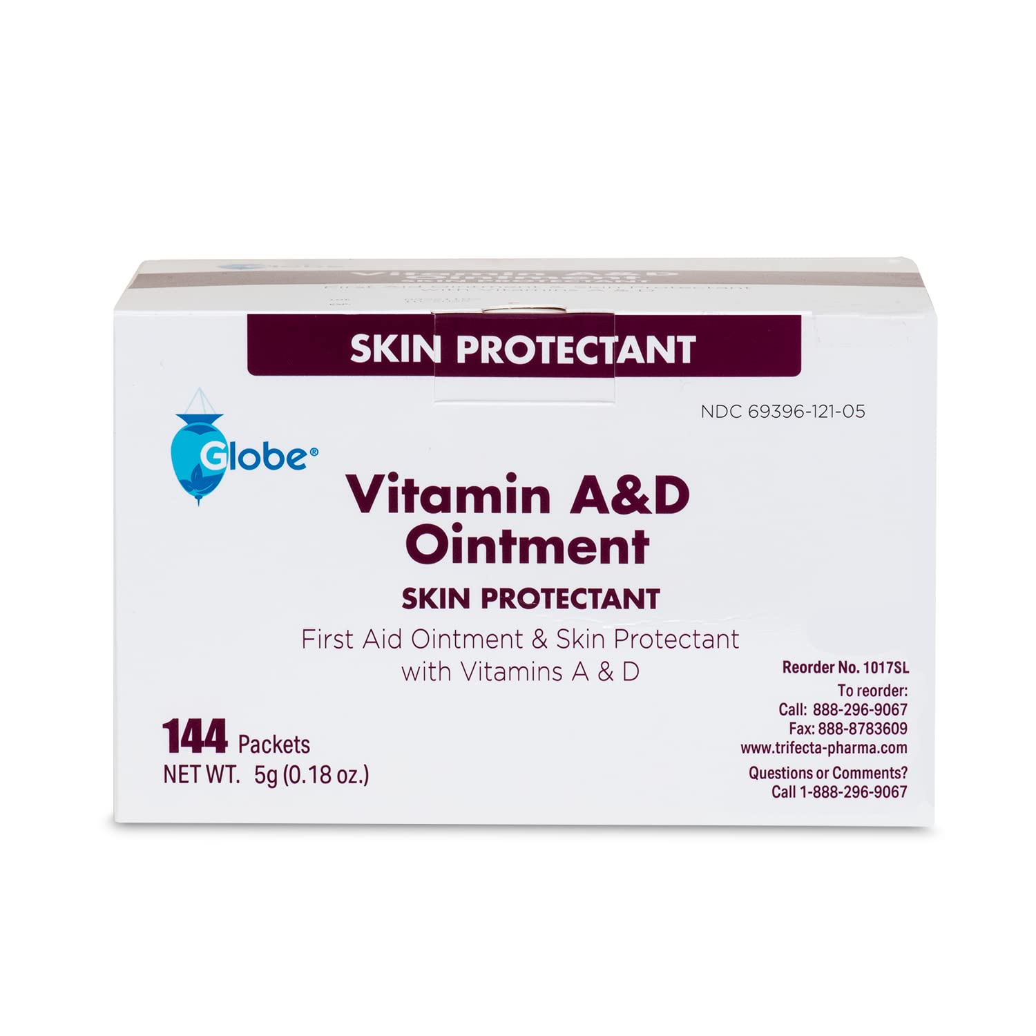 Globe (Box of 144) Vitamin A & D Ointment, First Aid & Skin Protectant with Vitamins A&D, 5g Packets, 144-Packets Box, Lanolin &