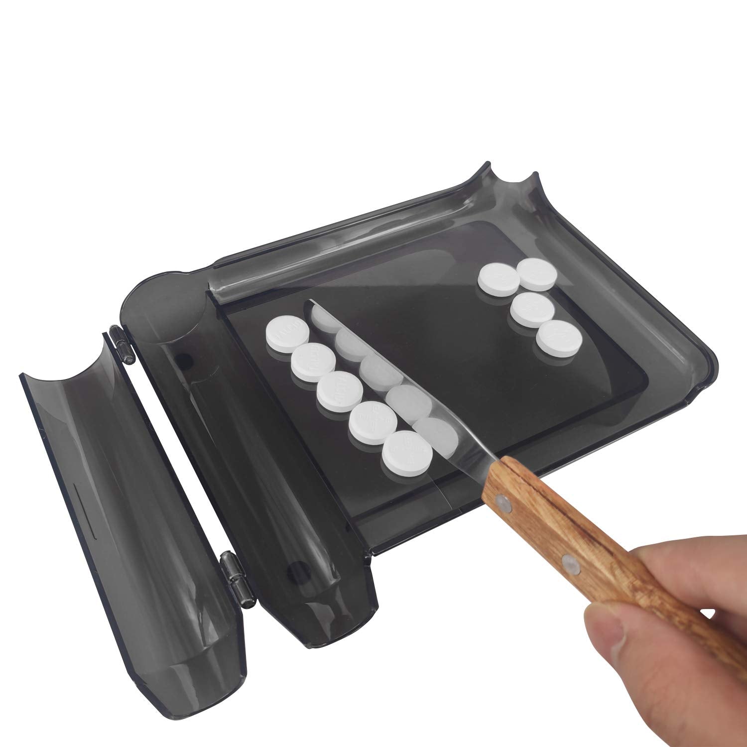 Medarchitect Right Hand Pill Counting Tray with Spatula (Black - Wood Handle)
