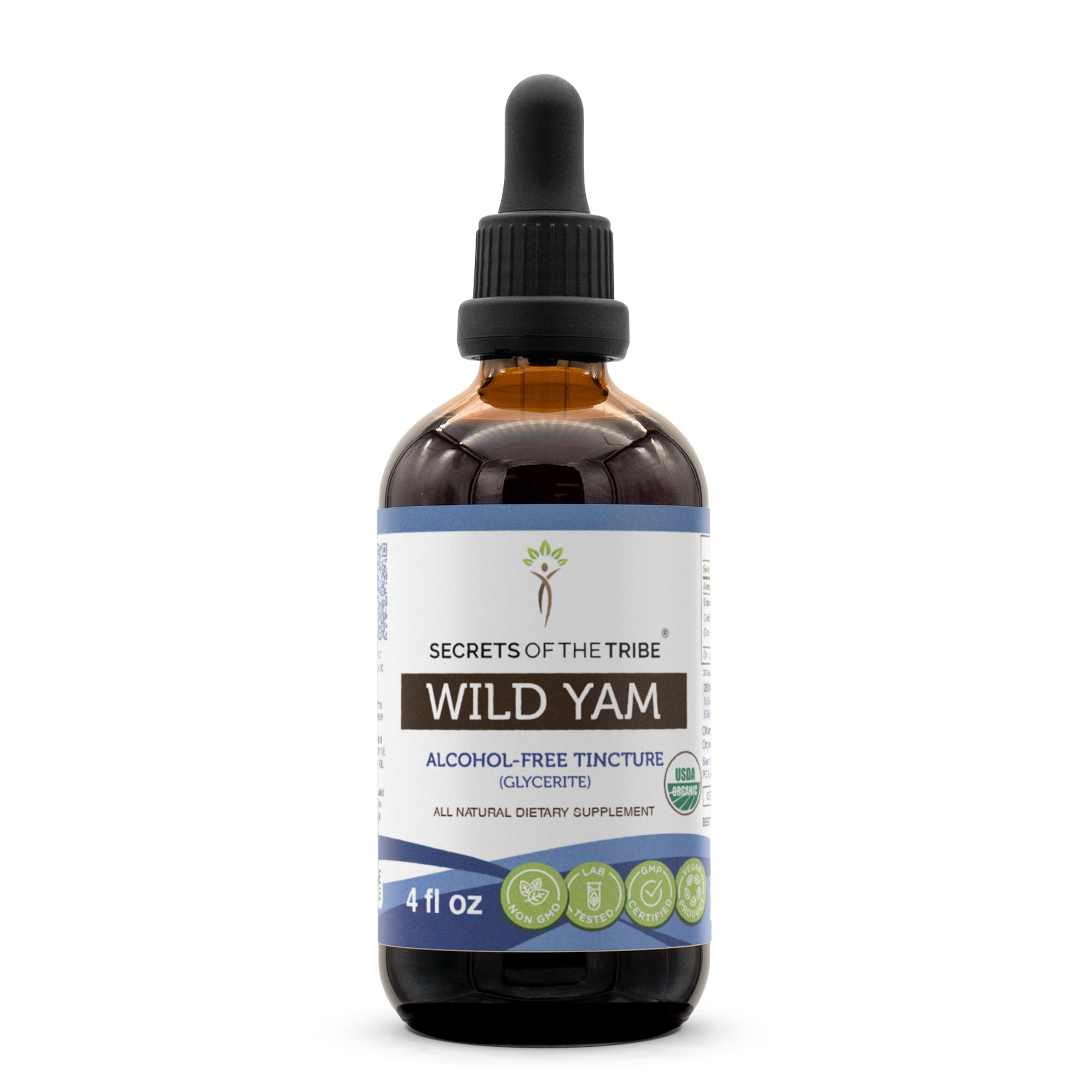 Secrets of the Tribe Wild Yam Alcohol-Free USDA Organic Tincture (Glycerite) Responsibly farmed Wild Yam (Dioscorea Villosa) Dri