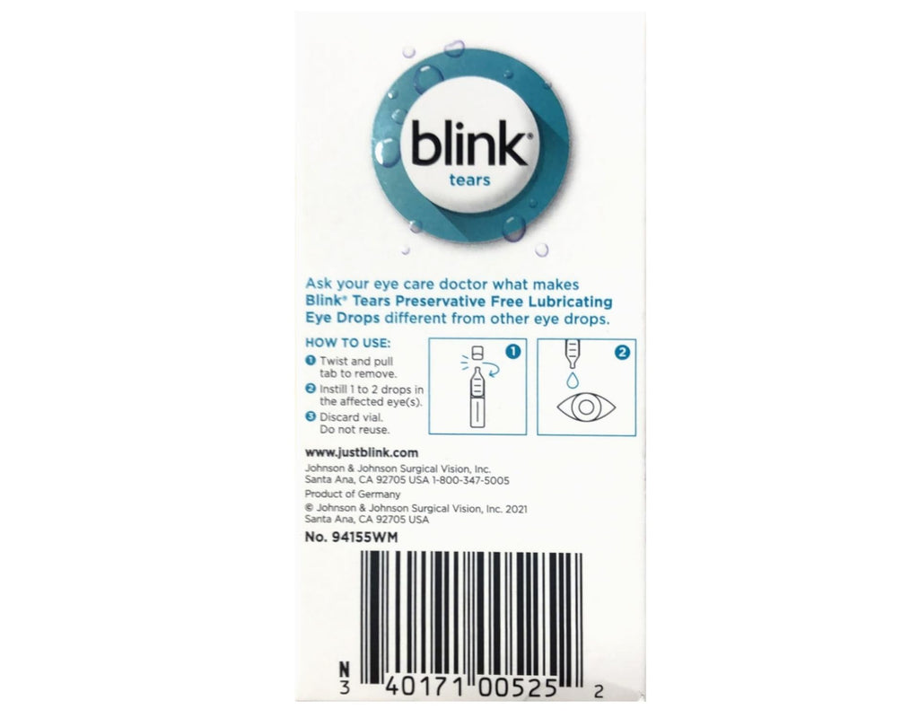 BLINK Tears Eye Drops for Dry Eyes, Preservative Free Lubricating Eye Drops, Sterile Single Use Vials, Gentle Eye Care for Mild
