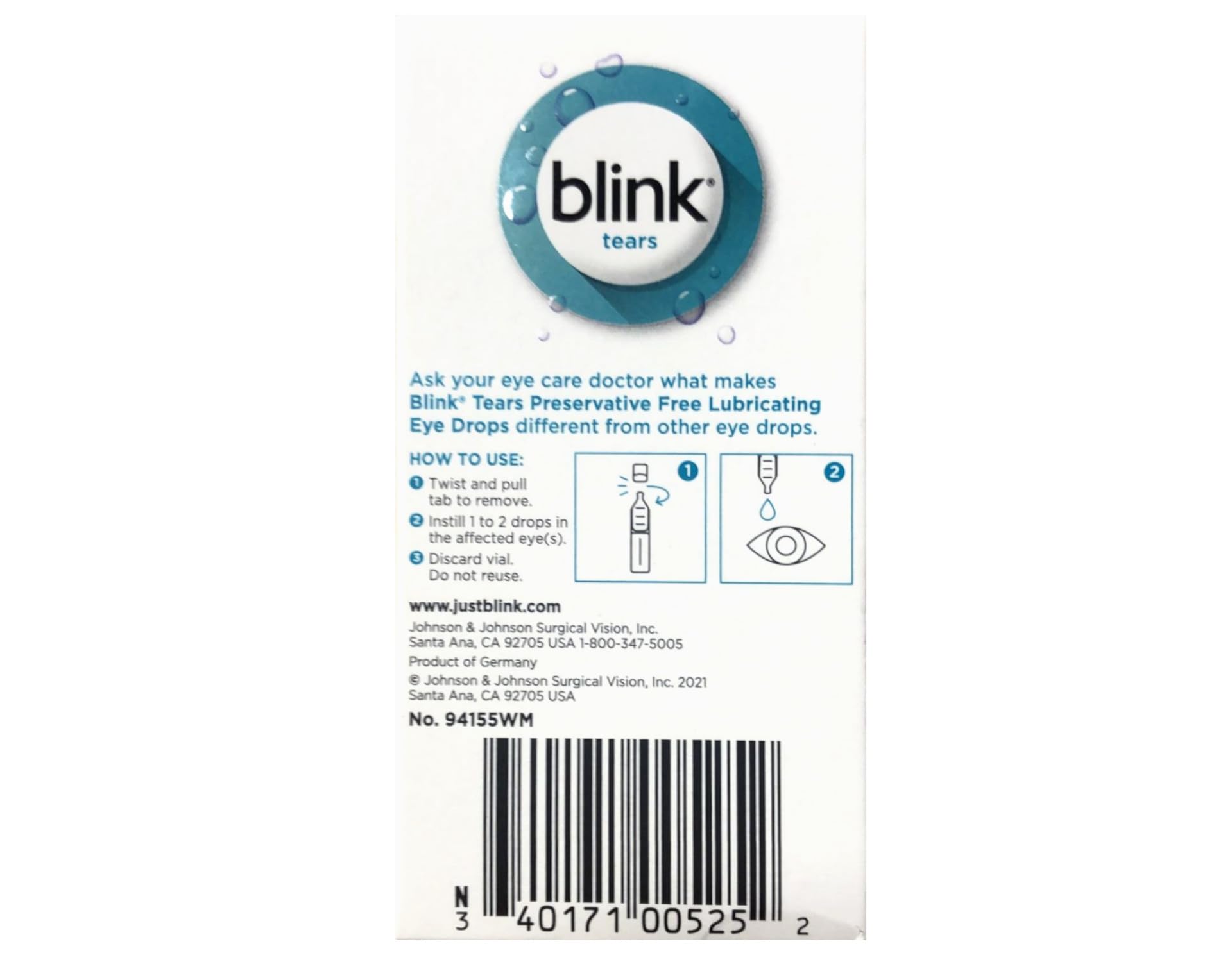 BLINK Tears Eye Drops for Dry Eyes, Preservative Free Lubricating Eye Drops, Sterile Single Use Vials, Gentle Eye Care for Mild