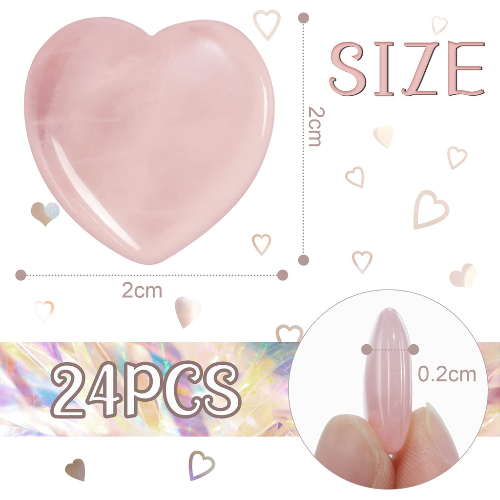 Patelai 24 Pcs Rose Quartz Heart Crystals Pink Heart Shaped Stones Natural Healing Worry Stones Mini Pocket Gemstone with Black