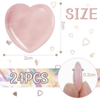 Patelai 24 Pcs Rose Quartz Heart Crystals Pink Heart Shaped Stones Natural Healing Worry Stones Mini Pocket Gemstone with Black