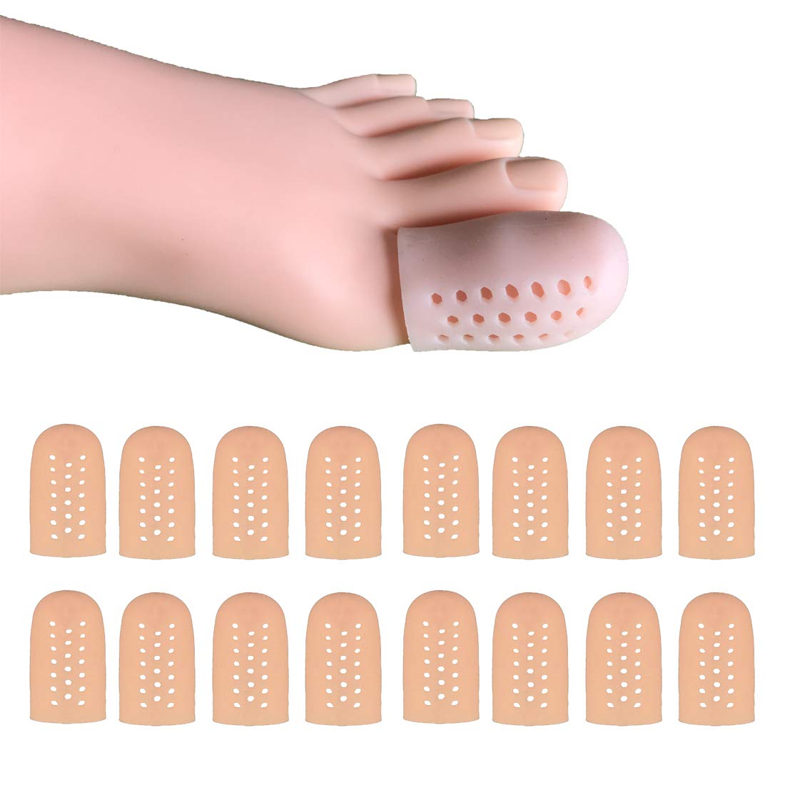 16 Pieces Gel Toe Caps for Big Toe, Breathable Silicone Toe Protector, Toe Covers Sleeves with Holes, Protect Toe from Rubbing, 