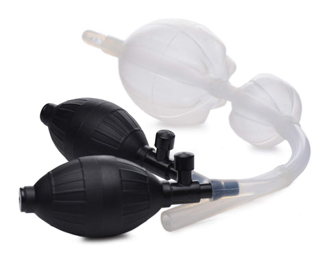 Cleanstream Inflatable Double Bulb Enema System, Premium Silicone, Water Bottle Cleansing Kit, in-Line Accelerator Bulb, Clear, 