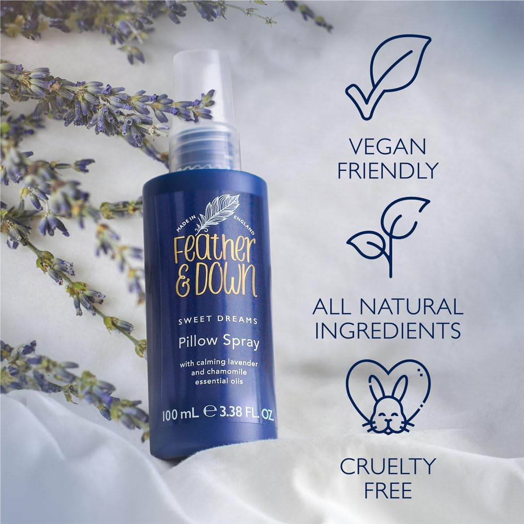 Feather & Down Sweet Dream Pillow Spray (100ml) - With Calming Lavender & Chamomile Essential Oils. Encouraging Calm, Tranquilit