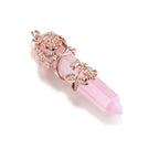 PESOENTH Rose Quartz Crystal Healing Pendant Necklace for Women, Vintage Rose Gold Flower Wrapped Pink Hexagonal Gemstone Healin