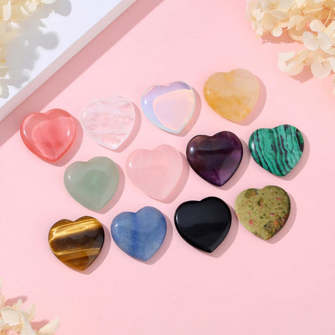 DUQGUHO 1 Inch Hearts Crystals and Healing Stones Reiki Gems Healing Crystals Amethyst Crystal Hearts Set Rose Quartz Heart Shap