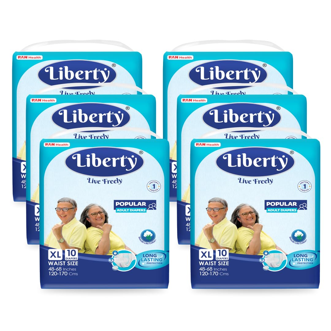 Liberty Popular Adult Diapers, Tape Style, Extra Large (Xl) Size, 60 Count, Waist Size (120170Cm | 4868 Inches), Unisex, High 