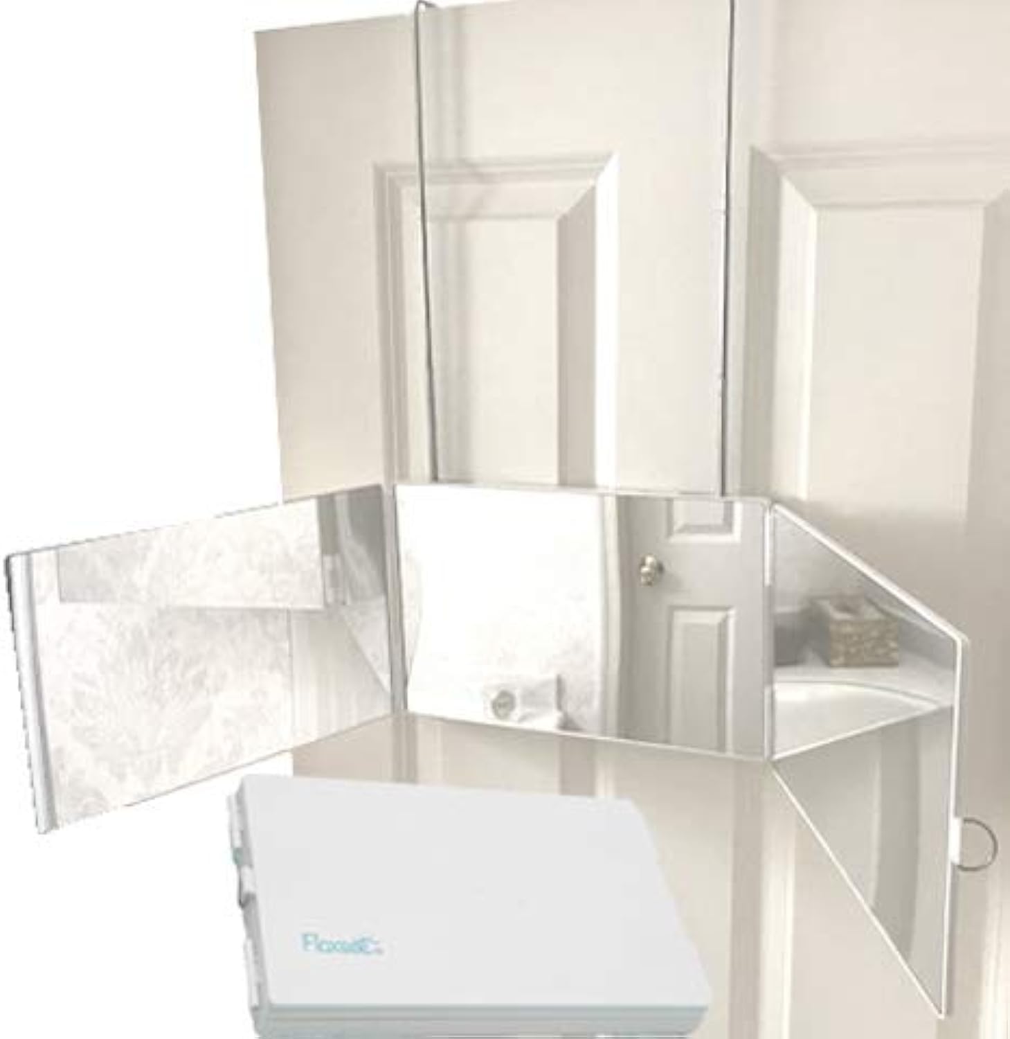 Floxee Portable Tri-Fold Mirror Home/Travel (White) 3 Way Mirror Hair, Makeup Mirror, Back of Head, Coloring, Styling, Cutting, 