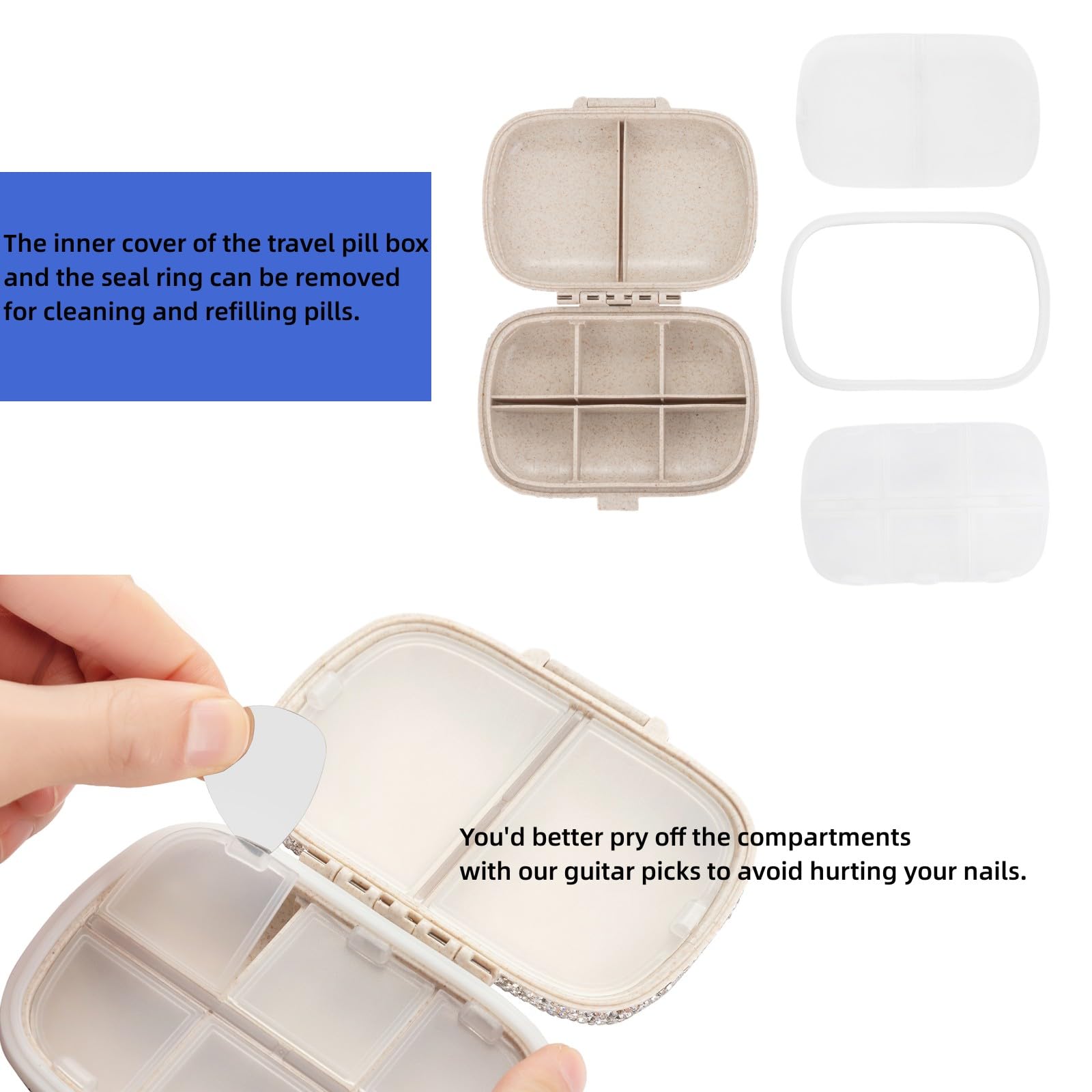 EveryBling Pill Organizer with Labels Bling Pocket Pill Case with Stickers Travel Medicine Kit Holder Small Purse Pill Box Conta