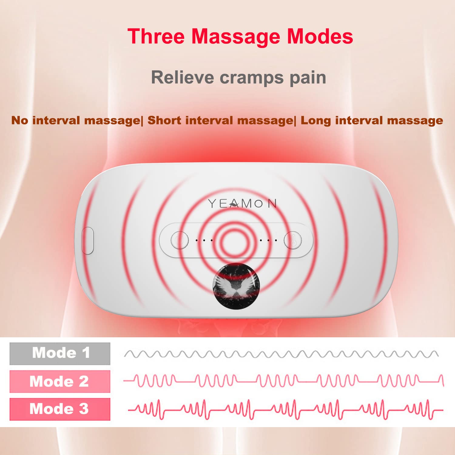 Portable Cordless Heating Pad for Cramps, Electric Waist Belt Device, Fast with 3 Heat Levels and Massage Modes, Back or Belly W