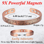 2PCS Copper Bracelets for Women 100% Pure Copper Bracelet Cuff Bangle Strength Magnets Adjustable Copper Magnetic Bracelet with