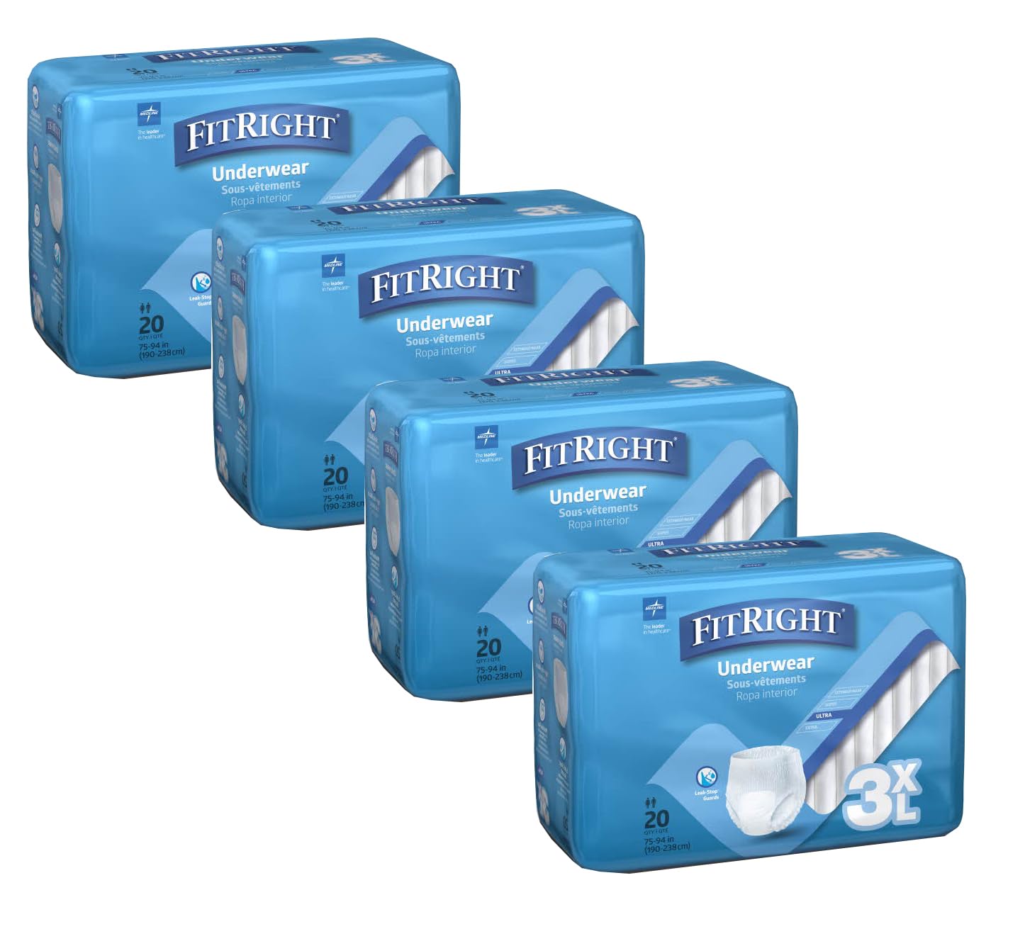 FitRight Adult Incontinence Underwear, Heavy Absorbency, 3X-Large, 75-94 Waist (20 Count, 4 Pack)