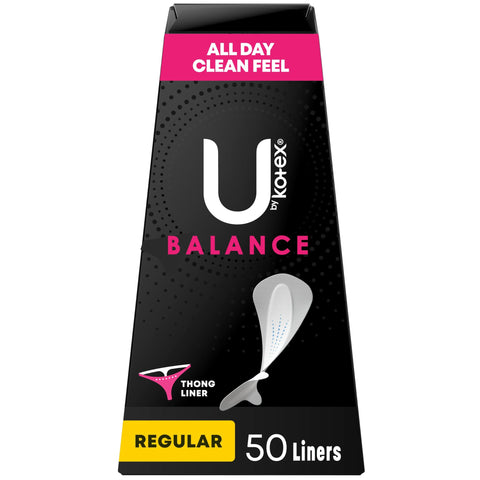 U by Kotex Balance Daily Panty Liners for Thongs, Wrapped, Light Absorbency, Regular Length, 50 Count (Packaging May Vary)