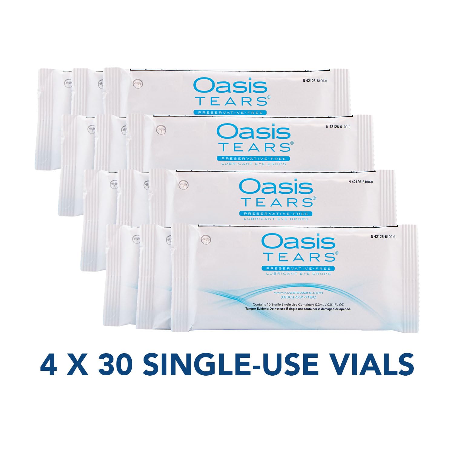 Oasis Tears OT6100 Preservative-Free Lubricant Eye Drops Relief for Dry Eyes | Pack of 4 | 4 x 30 Single-Use Containers