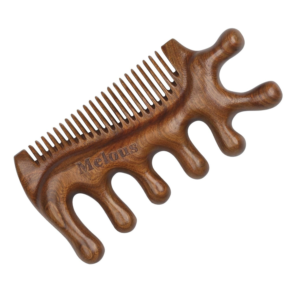 Melous 4 in 1 Sandalwood Gua Sha Massager, Scraping Massage Comb, Meridians Tool for Hair, Face, Eye Neck Body Massage