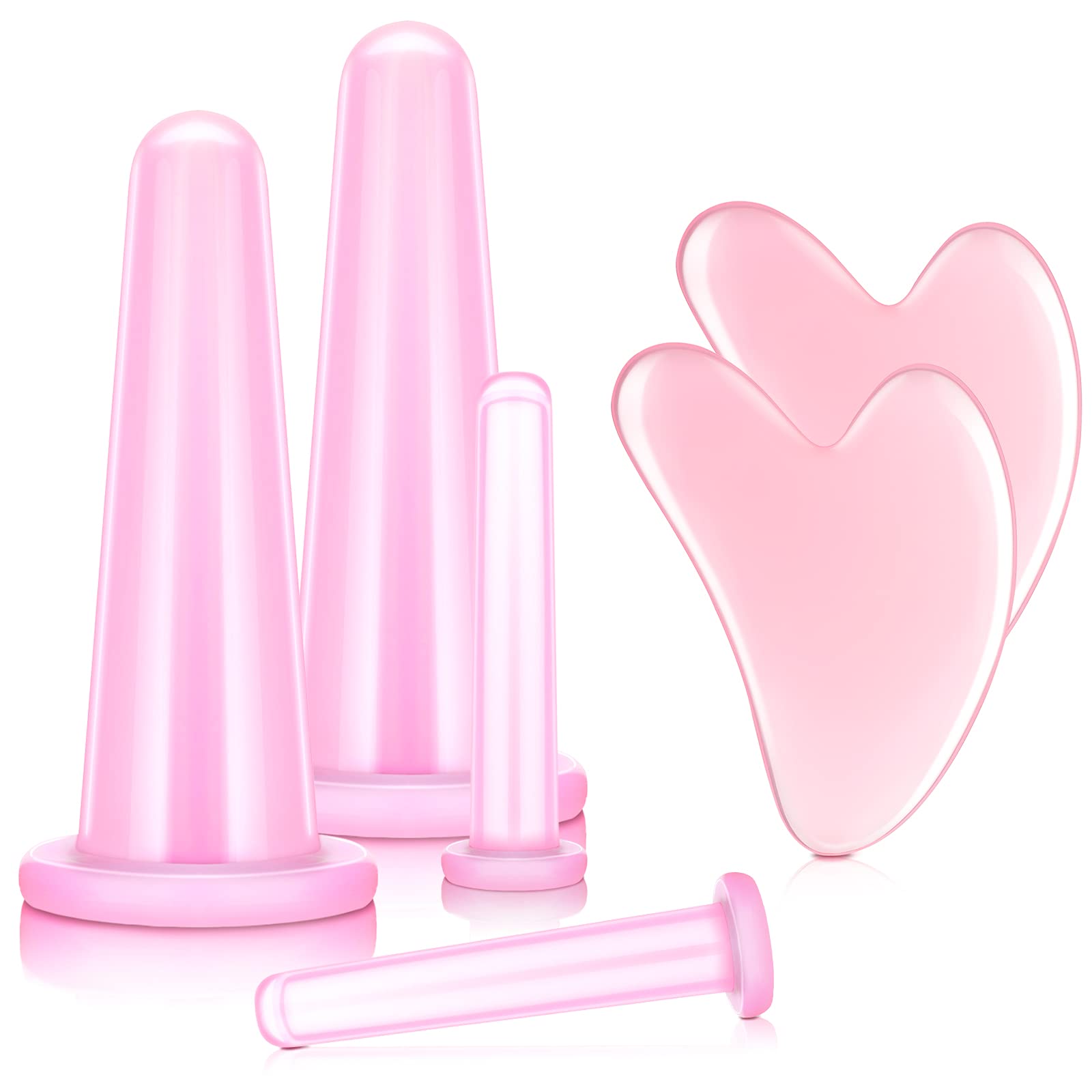 Nuanchu 4 Pieces Facial Cupping Massage Cups & Gua Sha Boards Set, 2 Pcs Gua Sha Massage Tool Facial Tool Heart Shape Guasha Scr